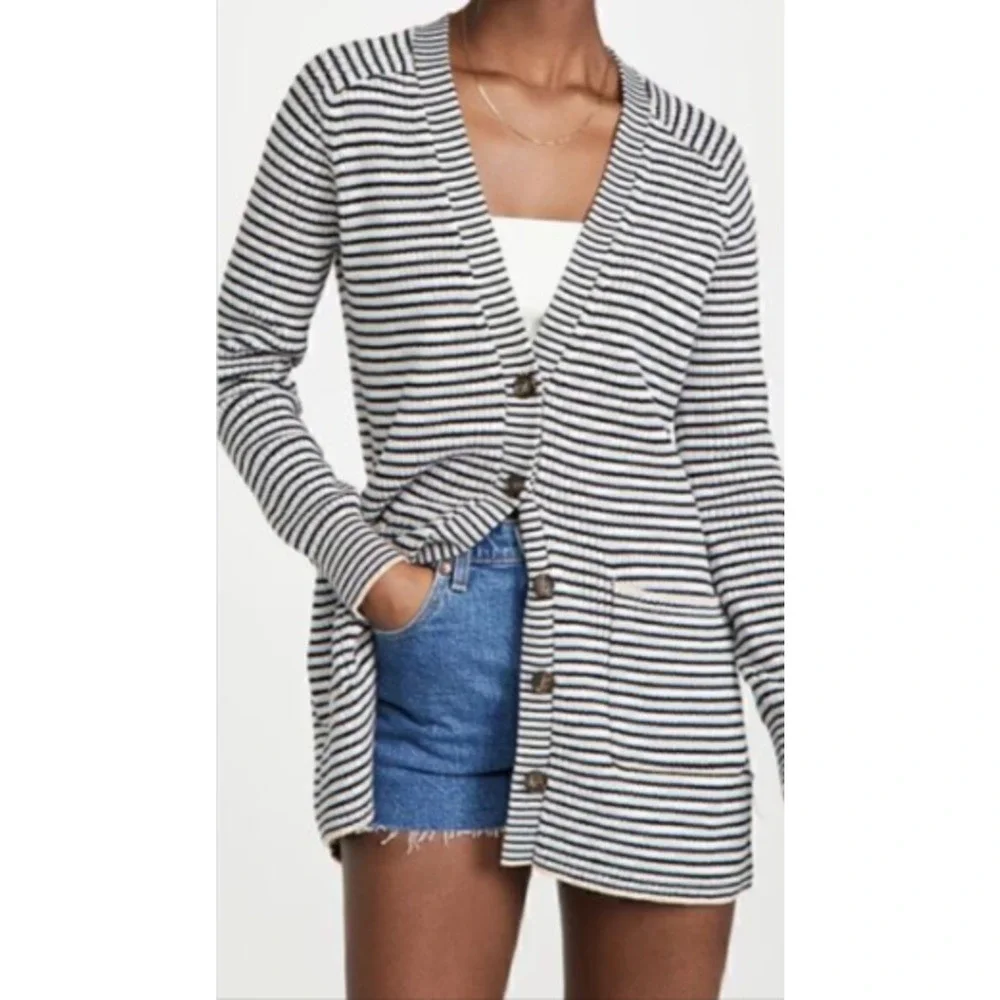 A.L.C Caspian striped Button Front cotton-blend cardigan sweater M 6-12 MSRP$398 - Picture 1 of 5